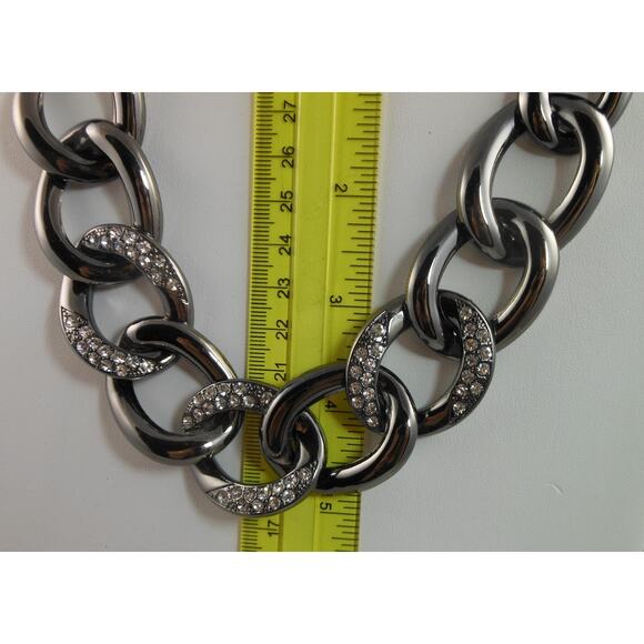 Premier Designs Vintage Black Silver Gunmetal Rhinestone Choker Necklace Chain - Picture 4 of 5